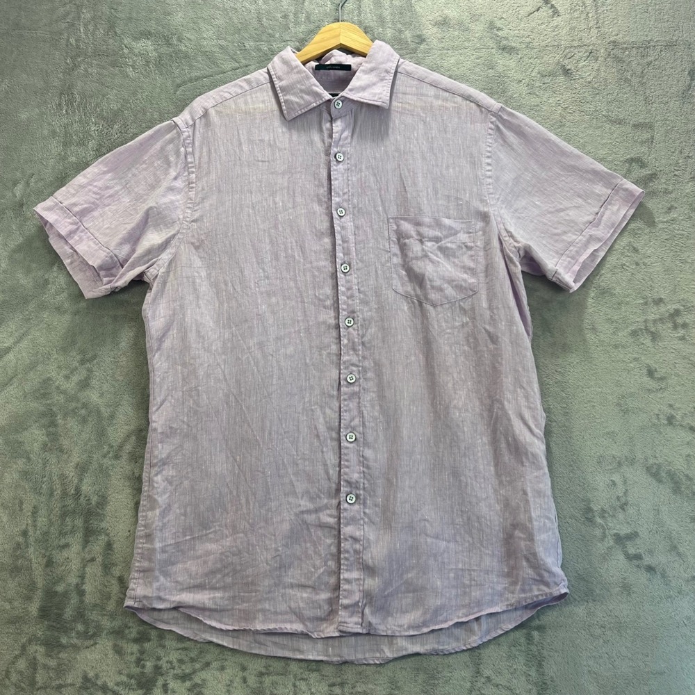 RODD & GUNN Shirt Mens Large Lilac 100% Linen Button Up S/S‎ Sports Fit Italian